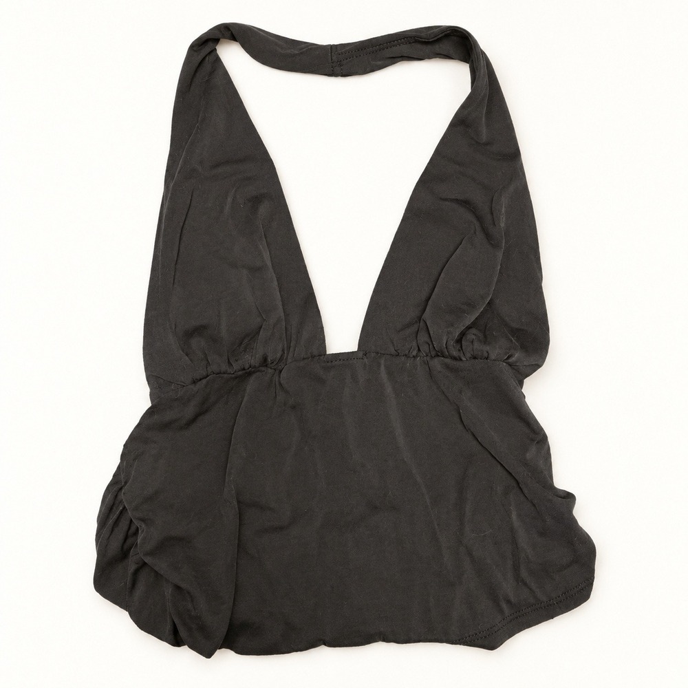 BDG Womens Medium Black Halter Crop Top Plunging V-Neck Open Back M